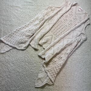 Mossimo Supply Co Beige Knit Crochet Cotton Sleeveless Sweater Vest SMALL